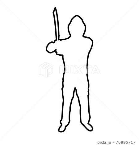 Man with sword machete Cold weapons in hand Man with sword machete Cold weapons in hand 76995717