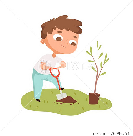 Boy planting tree. Toddler digging hole,... - Stock Illustration [76996251]  - PIXTA