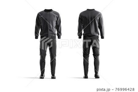 Blank black sport tracksuit with bomber, pants and sneakers mockup Blank black sport tracksuit with bomber, pants and sneakers mockup 76996428