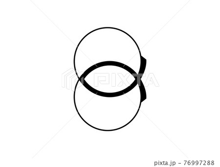 Vesica Piscis, ichthys or ichthus Christian fish symbol, two intersecting arcs. The eye of Phi mystic heaven and earth, vector illustration Jesus fish sign isolated on white background 76997288