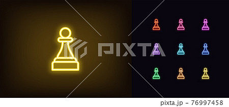 Neon chessmen pawn icon. Glowing neon pawn sign, outline chess piece 76997458