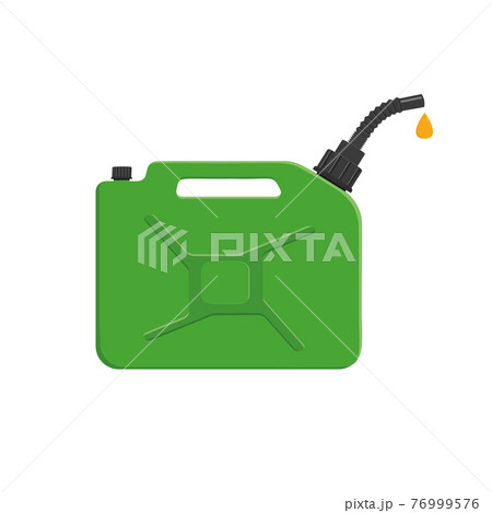 Gasoline canister with spout and pouring petrol drop. Gas can isolated on white background. Vector cartoon illustration 76999576