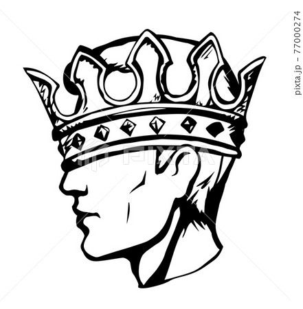 Profile of a handsome man with too big crown. Vector drawing Profile of a handsome man with too big crown. Vector drawing 77000274