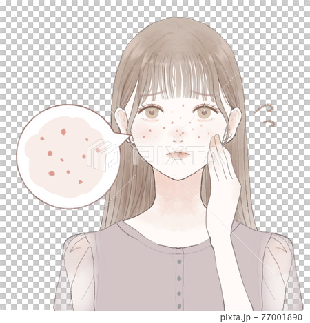 皮脂毛穴に悩む女性 皮脂毛穴に悩む女性 77001890