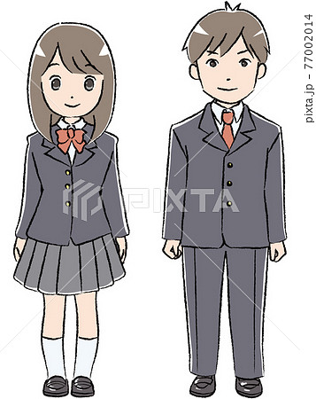 正面向きで立つ学生服の男女の全身イラストのイラスト素材