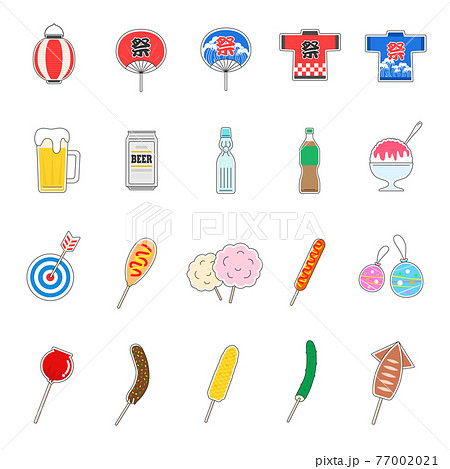 日本の夏祭りのイラストレーションセット 77002021