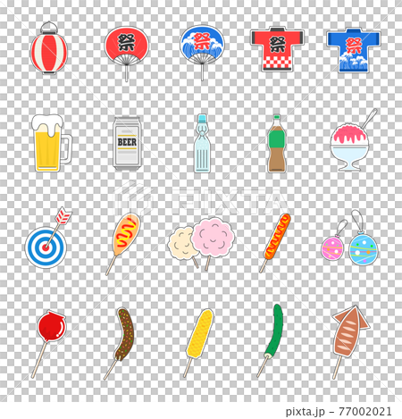 日本の夏祭りのイラストレーションセット 77002021