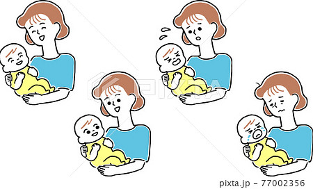 育児中の赤ちゃんと母親泣き笑いのイラスト素材