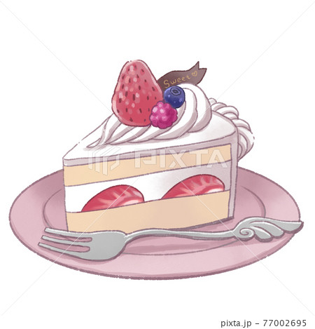 可愛い苺のショートケーキのイラスト素材