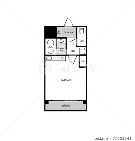 ワンルームタイプの部屋の間取り図 サンプル のイラスト素材