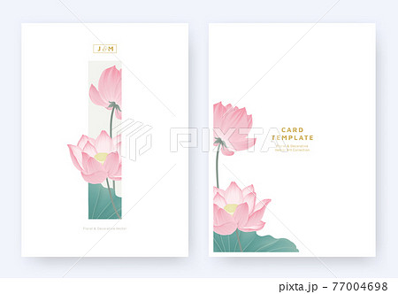 Minimalist floral invitation card template design, pink lotus flowers and leaves Minimalist floral invitation card template design, pink lotus flowers and leaves 77004698