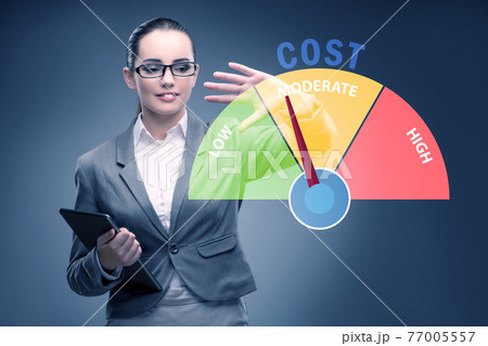 Businesswoman in cost management concept Businesswoman in cost management concept 77005557