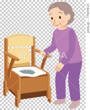 ポータブルトイレを使う高齢者 介護のイラスト素材