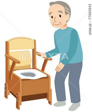 ポータブルトイレを使う高齢者　介護 77005643