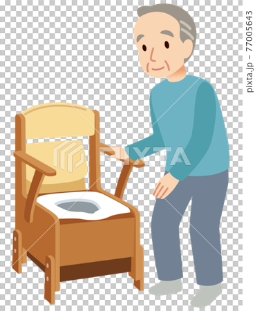 ポータブルトイレを使う高齢者　介護 77005643