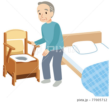 ポータブルトイレを使う高齢者 介護のイラスト素材