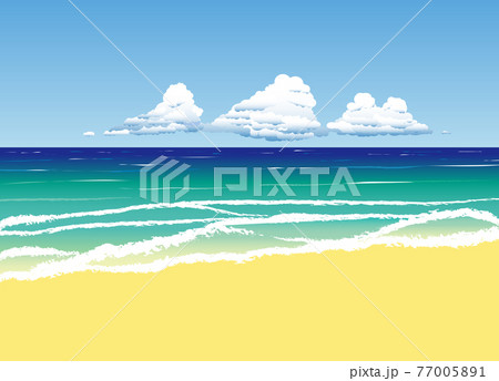 入道雲のある晴れた夏の海の風景 のイラスト素材