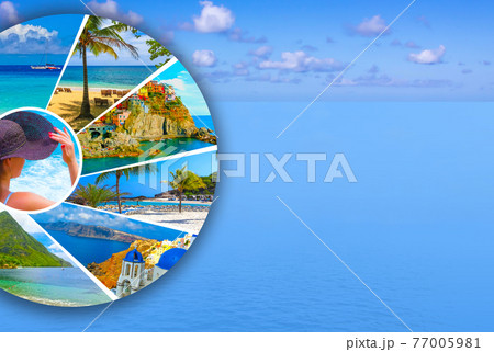 Collage from views of the Caribbean beaches 77005981