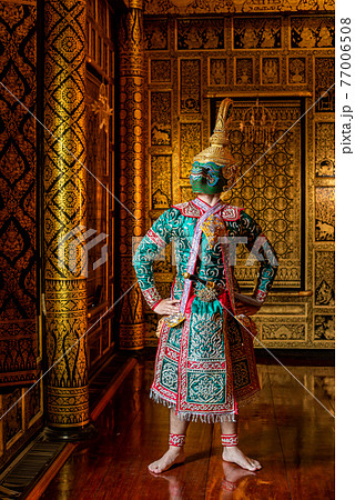 Khon art of culture Thailand Dancing in masked Ramayana Story. 77006508