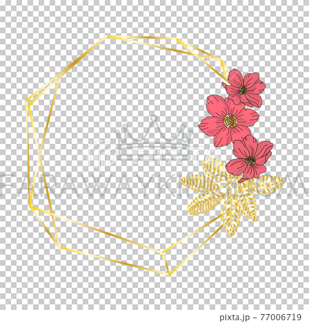 RED FLOWER And Golden Branch On The Rim Of The Golden Hexagonal Frame Wedding Floral Vector Illustration Set For Print RED FLOWER And Golden Branch On The Rim Of The Golden Hexagonal Frame Wedding Floral Vector Illustration Set For Print 77006719