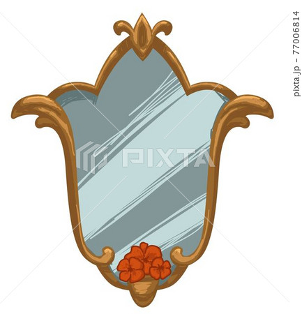 Vintage mirror with wooden ornamental frame vector 77006814