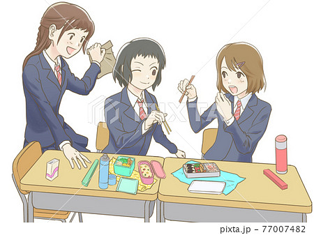 中学生の昼食の挿絵カット 生活 仕草のイラスト素材