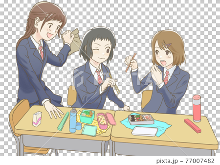 中学生の昼食の挿絵カット、生活、仕草 77007482