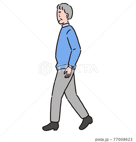歩いている横向きの年配の男性のイラスト素材