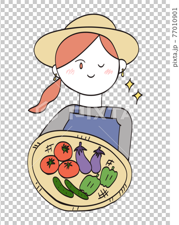 Illustration of a fashionable woman from a farmer holding harvested vegetables (orange) 77010901