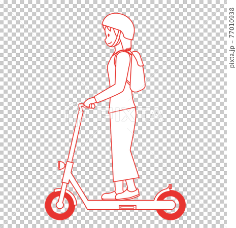 線画ラインアート 女性と電動キックスクーター 電動キックボードのイラスト 線画ラインアート 女性と電動キックスクーター 電動キックボードのイラスト 77010938