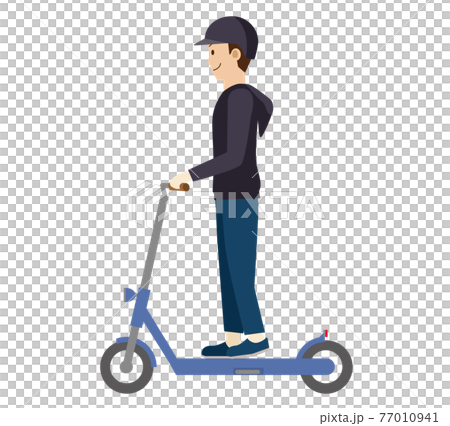 人物 男性と電動キックスクーター 電動キックボードのイラストのイラスト素材
