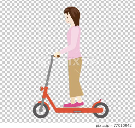 人物 女性と電動キックスクーター 電動キックボードのイラスト 人物 女性と電動キックスクーター 電動キックボードのイラスト 77010942