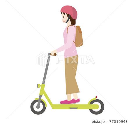 人物 女性と電動キックスクーター 電動キックボードのイラストのイラスト素材