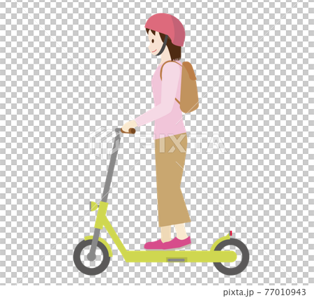 人物 女性と電動キックスクーター 電動キックボードのイラスト 人物 女性と電動キックスクーター 電動キックボードのイラスト 77010943