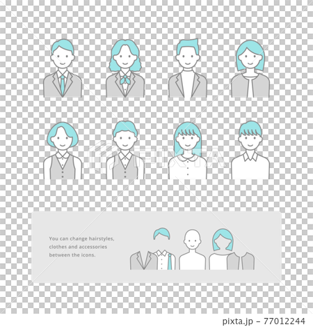 A set of office worker person icons drawn with simple line drawings that can be dressed up 77012244