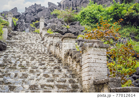 Top pagoda of Hang Mua temple, rice fields, Ninh Binh, Vietnam. Vietnam reopens borders after quarantine Coronovirus COVID 19 77012614