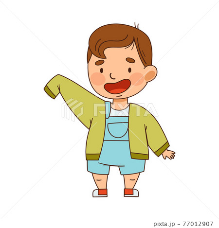 Cute Infant Boy Putting Jacket On Vector Illustration 77012907