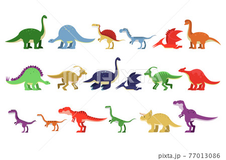 Dinosaurs Figures as Ancient Reptiles Isolated on White Background Vector Set 77013086