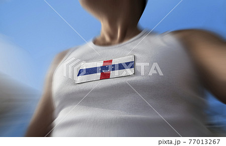 The national flag of Netherlands Antilles on the athlete's chest 77013267