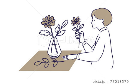 フラワーアレンジメントをする女性のイラスト素材