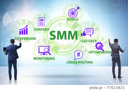 SMM - social media marketing concept with businessman SMM - social media marketing concept with businessman 77013821
