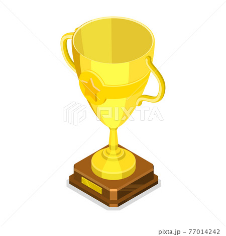 Isometric flat vector concept of a golden winner cup. Isometric flat vector concept of a golden winner cup. 77014242