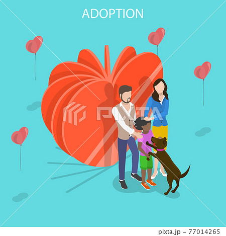 Isometric flat vector concept of child adoption, physical, emotional. Isometric flat vector concept of child adoption, physical, emotional. 77014265