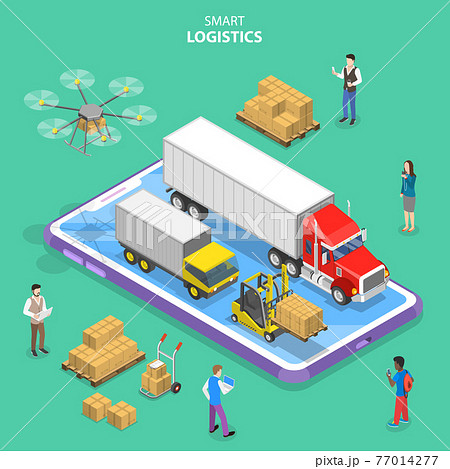 Isometric flat vector concept of smart logistics and transportation. Isometric flat vector concept of smart logistics and transportation. 77014277