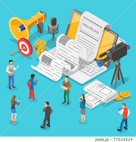 Isometric flat vector concept of internet press release, news article service. 77014324