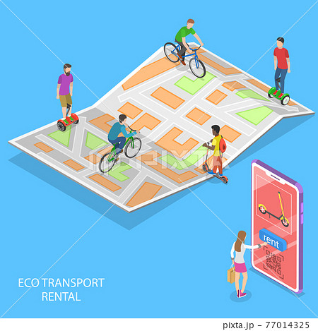 Isometric flat vector concept of city eco transportation, rent online service. 77014325
