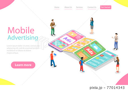 Flat isometric vector landing page template of mobile advertising. 77014343