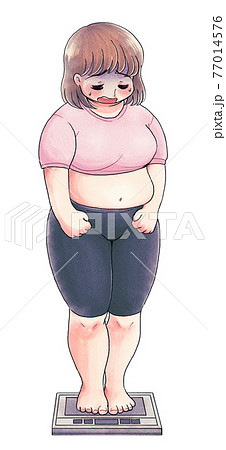 少女マンガ風 太った体型に落ち込む人のイラスト素材