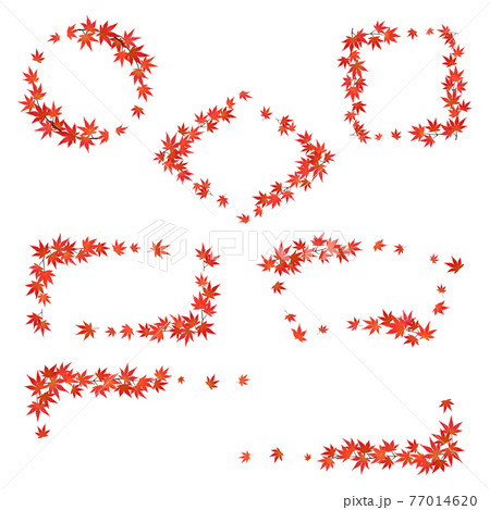 紅葉したモミジの枝葉 フレームセット 水彩画風加工 のイラスト素材