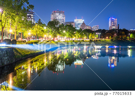 《東京都》国会議事堂・新緑の永田町の夜景 77015633